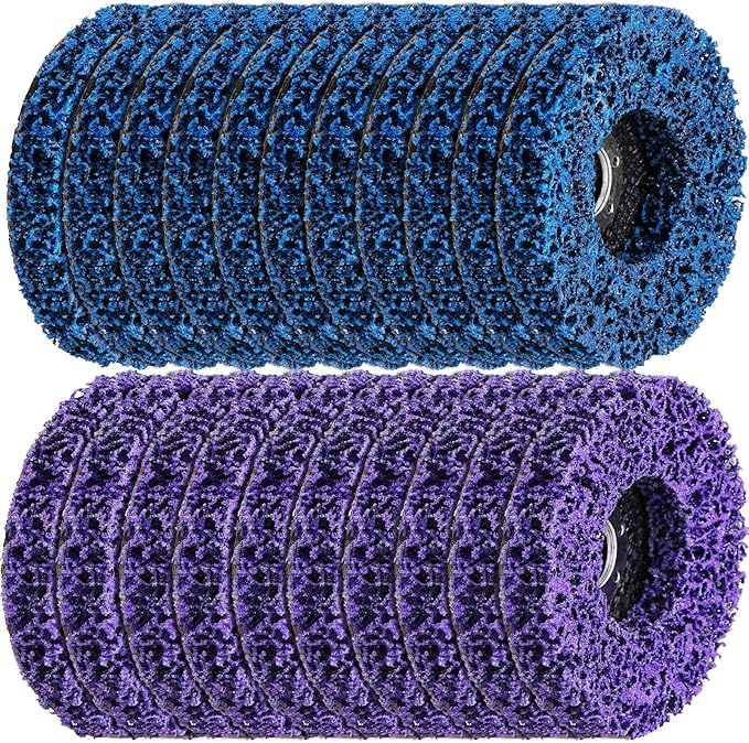 20 Pcs 4" x 5/8" Strip Discs Bulk, Paint Stripping and Rust Removal Wheels for Angle Grinders, Abrasive Grinding Discs for Metal, Wood, and Fiberglass, Blue+ Purple