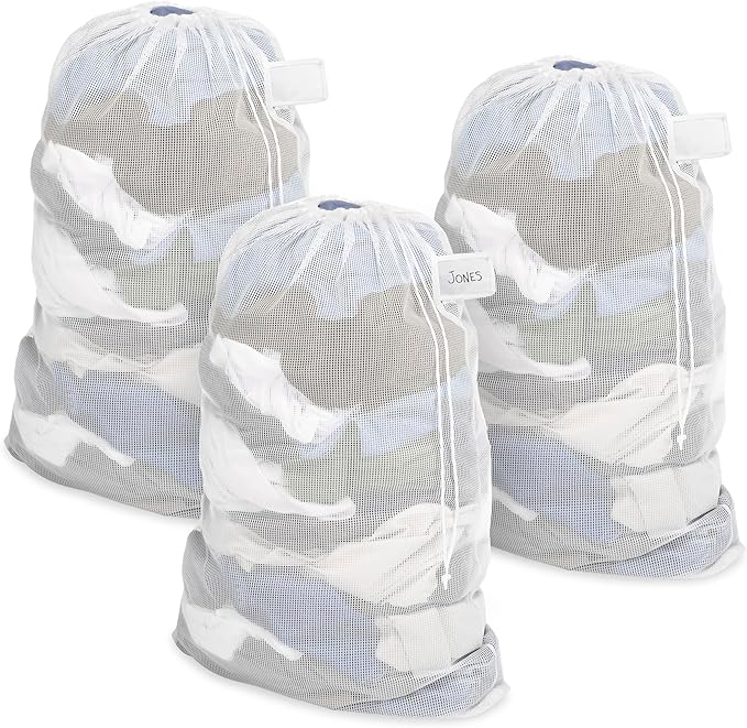 Whitmor Mesh Laundry Bag with ID Tag - Set of 3 - White