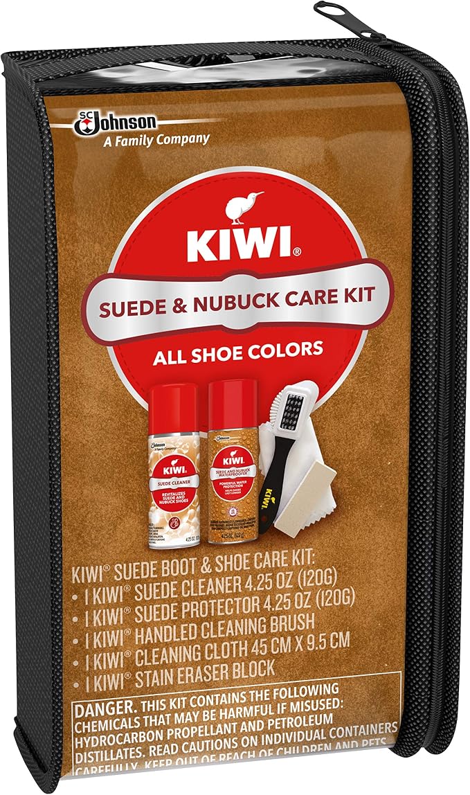 KIWI Suede and Nubuck Shoe Cleaner Kit | For Shoes, Boots, and More | Includes Cleaner, Protector, Brush, Cloth, Eraser Block