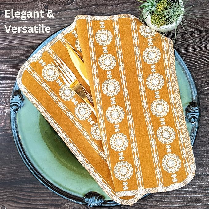 Reusable Paper Towels | 24-Pack Vintage French Country Lace in Gold Ochre | Organic Cotton Flannel | Paperless Towels with Wash Bag & Tube for Zero Waste Kitchen