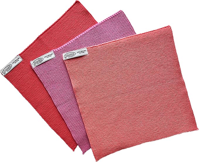 Solwang 3-Piece Danish Cotton Dishcloths in 100% Certified Organic Cotton Made in India (Flamingo Organic Combi)
