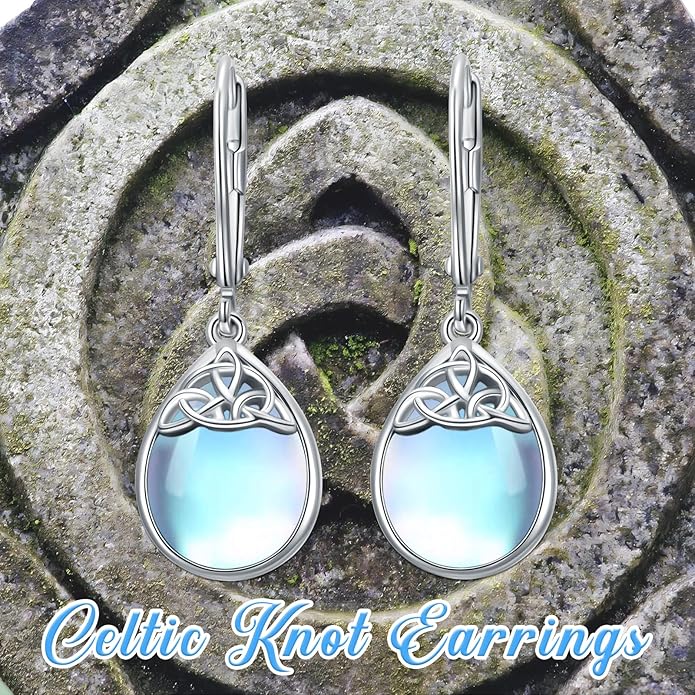 PELOVNY Celtic Knot Filigree Earrings for Women 925 Sterling Silver Moss Agate/Birthstone Infinity Earrings Birthday Christmas Jewelry Gifts for Mom Daughter Wife Sister