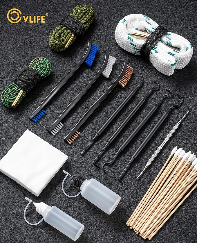 CVLIFE Gun Cleaning Kit for 9mm/.22/.223/5.56mm/12GA/.38/.357 - Gun Cleaner, Cleaning Brushes, Picks, 2 Empty Oil Bottles, Patches & Swabs for Pistols/Rifles/Shotguns