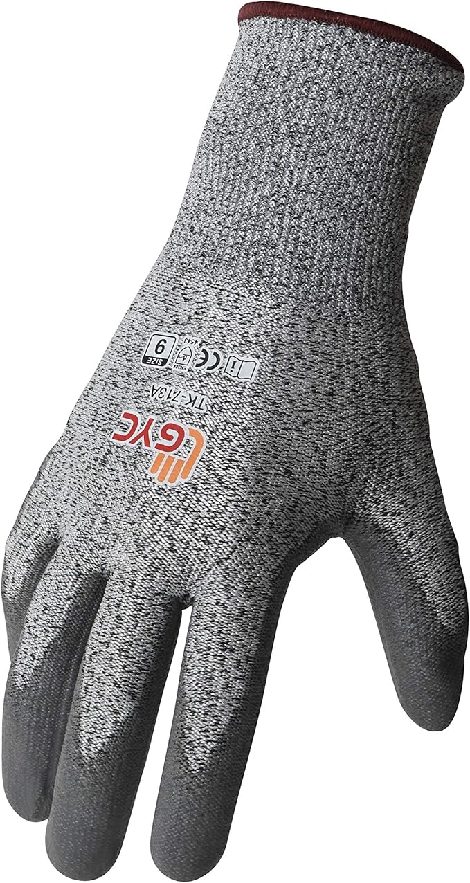 GYC Gloves, Cut Resistant Safety Work Gloves - Level 5 Cut Protection, 10 Pairs Pack - Excellent Dexterity & Breathability, Comfortable Soft PU coated (TK-713A/Size 9 - LARGE)