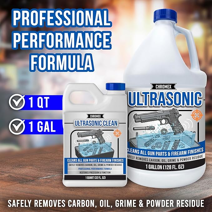 Chromex Ultrasonic Gun Parts Cleaning Solution - Concentrated Firearm Solvent & Carbon Remover - Odorless & Safe on Finishes - 1 Gallon
