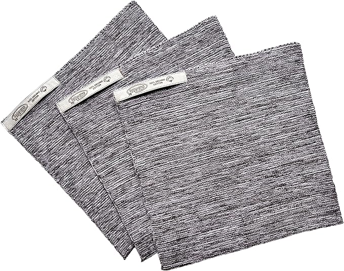 Solwang 3-Piece Danish Cotton Dishcloths in 100% Certified Organic Cotton Made in India (White/Grey Melange Organic Trio)