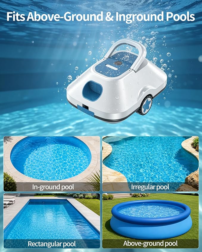 Robotic Pool Cleaner,Cordless Automatic Pool Cleaner with 210Mins Runtime,Pool Vacuum for Above Ground & Inground Pools,Easy Retrieve,Smart Planning,Coverage up to 2200 Sq.Ft,Light Navy