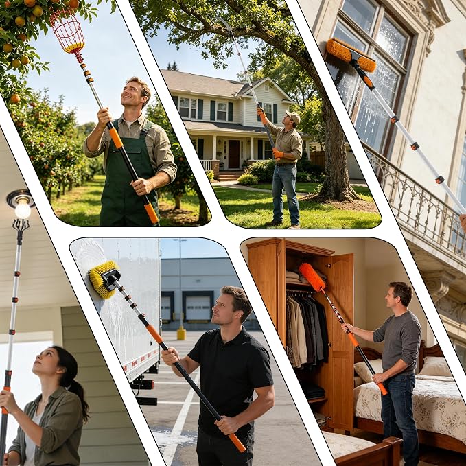 Buyplus 26ft Reach, 5 to 20ft Telescoping Pole, Paint Roller Extension Pole, Multi-Purpose Extendable Pole, Lightweight Sturdy Aluminum Telescopic Pole, Easy Flip-Tab Lock Paint Extension Pole