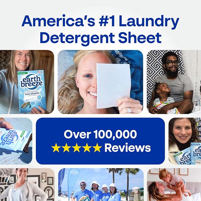 Earth Breeze Laundry Detergent Sheets Island Tropics - 60 Loads - Eco Laundry Sheets - Travel Laundry Soap Sheets for Hot & Cold Cycles - Tackles Tough Stains & Odors - Gentle on Skin, 30 Ct