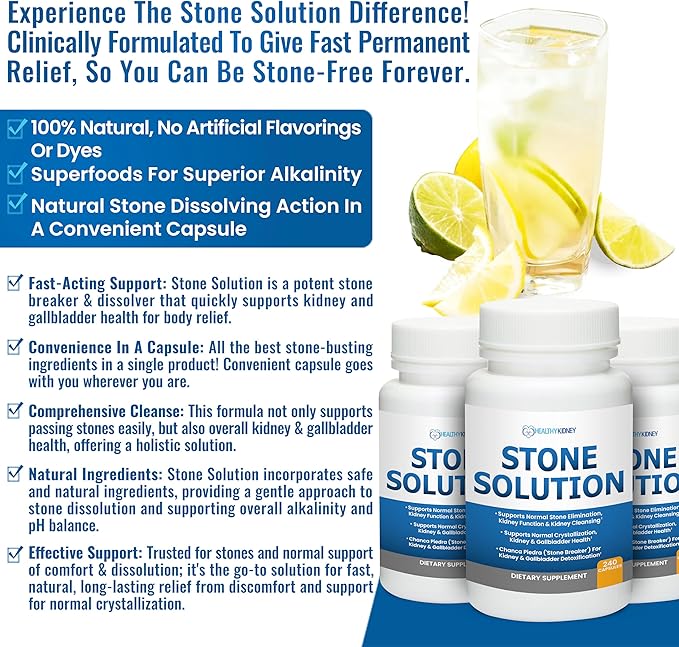 Stone Solution Capsules- Natural Dissolver, Kidney Stone Support & Kidney Cleanser Chanca Piedra Stone Breaker Gallbladder Cleanse, Flush & Stop Recurrence, Stone Relief 60 Servings
