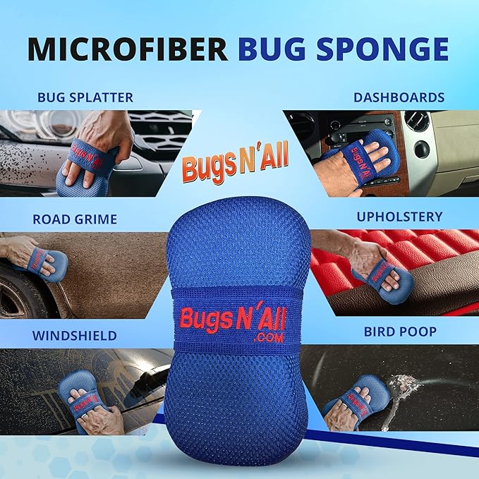Bugs N' All Multi Surface Cleaner Spray Concentrate 32 oz. w/Empty Cleaning Spray Bottle 32 oz. & Bug Sponge for Car Washing - Mutli-Vehicle Cleaning - Bug & Tar Remover for all Vehicles