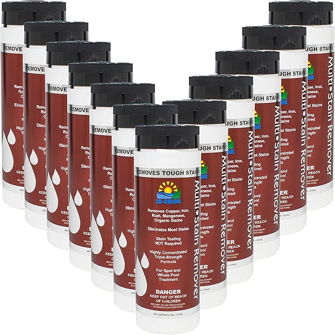 Lo-Chlor Multi-Stain Remover for Swimming Pool, Removes Iron Copper Manganese Rust Stains, Triple Strength Formula, Spot or Overall Treatment, All Pool Surface Types, 2 lb, 12 Pack