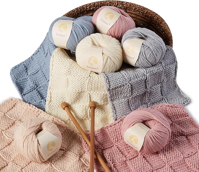 100% Merino Wool Yarn, 6-Ply Luxurious and Soft Yarn for Hand Knitting & Crocheting, 1.76 OZ/50g, 127 yds/116 Meters (Light Gray, 1 Ball)