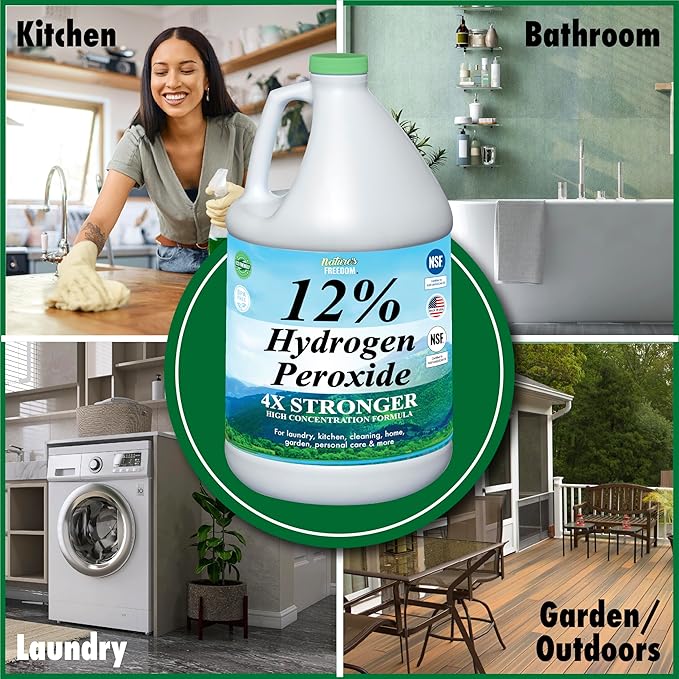 Nature's Freedom 12% Hydrogen Peroxide with Pump Sprayer, Food Grade H2O2 and Purified Water Only, NSF Certified, 1 Gallon Solution