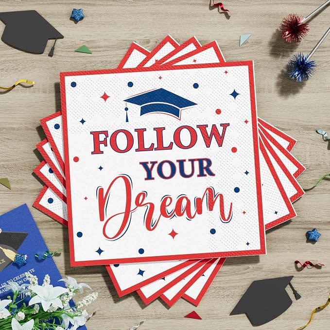 Graduation Decorations Class of 2026, 175 PCS Graduation Party Supplies College High School Grad Decor Disposable Dinnerware (Serve 25) Paper Plates Cup Napkin Fork Knife Spoon ( Red & Blue )