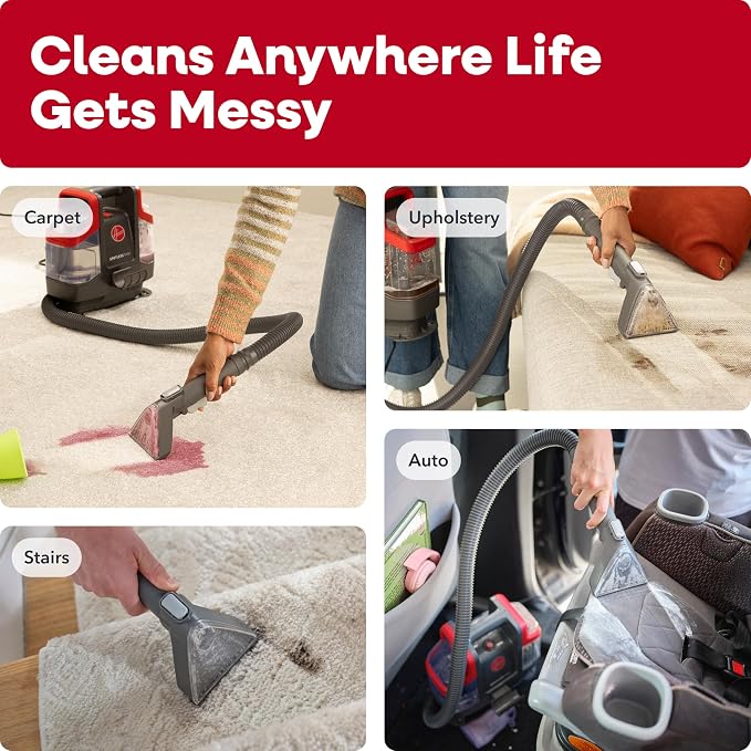 Hoover Mini Spot Portable Spot Cleaner FH12300, Carpet and Upholstery Cleaner for Stairs, Furniture, Pet Messes and Cars, Compact Design, Easy Fill Tank, Self-Cleaning Hose, Lightweight