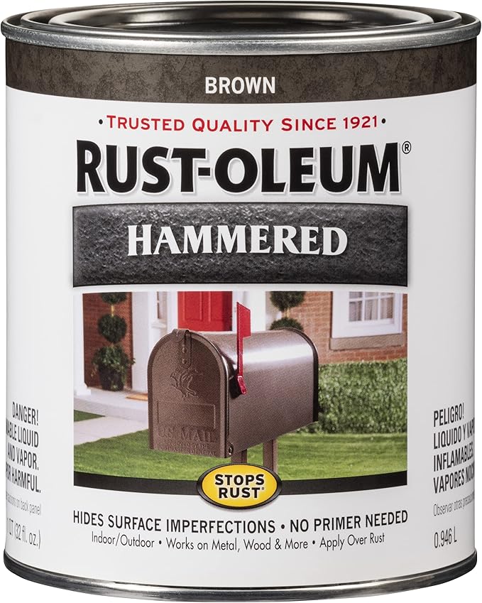 Rust-Oleum 239073-2PK Stops Rust Hammered Finish Paint, Quart, Brown, 2 Pack