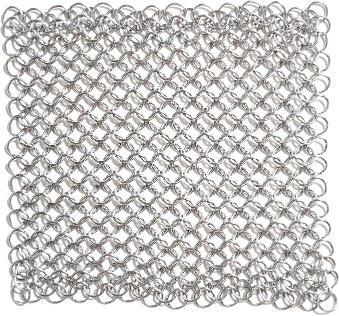 Chainmail Scrubber for Cleaning Cast Iron Cookware - 4" x 4" - Made in the USA