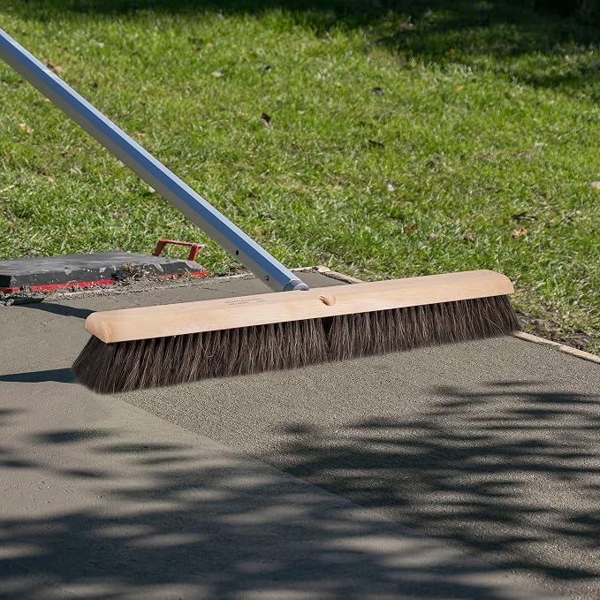 Wide Block Horsehair Broom, Concrete, 24 Inch, Natural Horsehair, Wide Wood Block, Brush, Assembled in USA, 6442