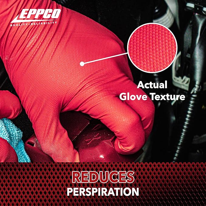 EPPCO Grease Bully 7-Mil Red Nitrile Gloves Disposable Powder Free, Latex Free Textured Superior Grip Glove for Mechanics