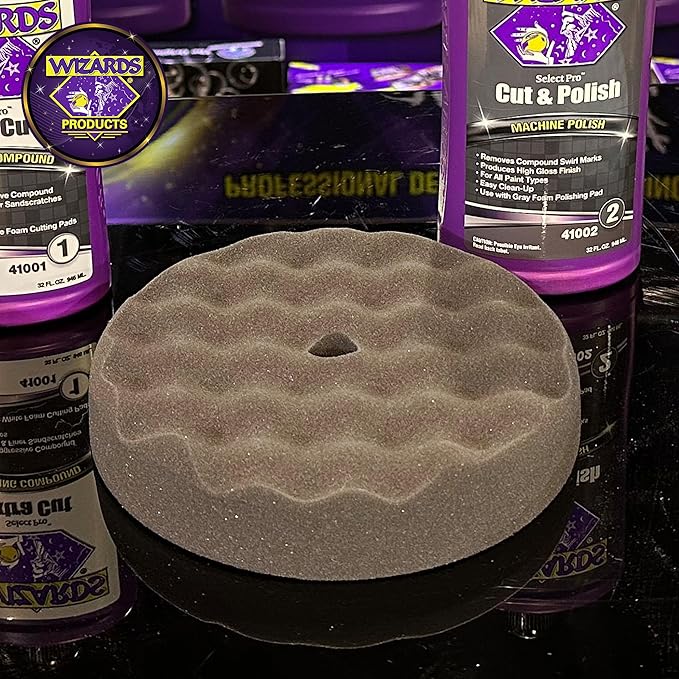 Wizards Finisher Buffing Pad - Provides a Smooth Finish with No Swirls - Grip Hold with Recessed Backing - Works with All Kinds of Compounds and Glazes - 8" x 1.5"
