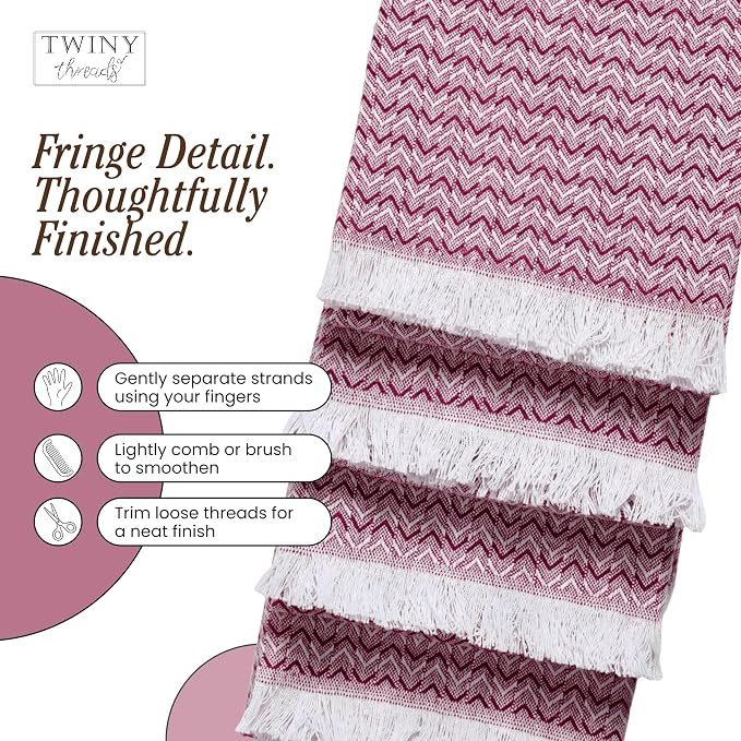 TWINY threads Dish Towel Chevron Pattern, Premium 100% Cotton Kitchen Linen Set, Large Wash Rags for Drying Dishes, Absorbent Quick Drying, Reusable, 4 Pack, 16"x26", Burgundy Wine