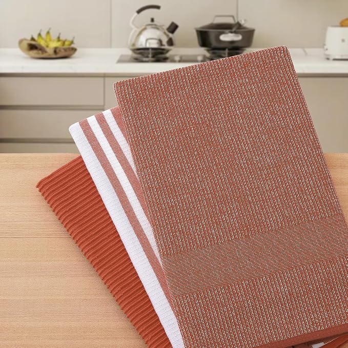 Homaxy Premium Kitchen Towels(18”x 28”, 9 Pack), Large Cotton 380 GSM Kitchen Hand Towels, Soft and Absorbent Terry Dish Towels, Multipurpose Tea Towel Set with Hanging Loop, Rust