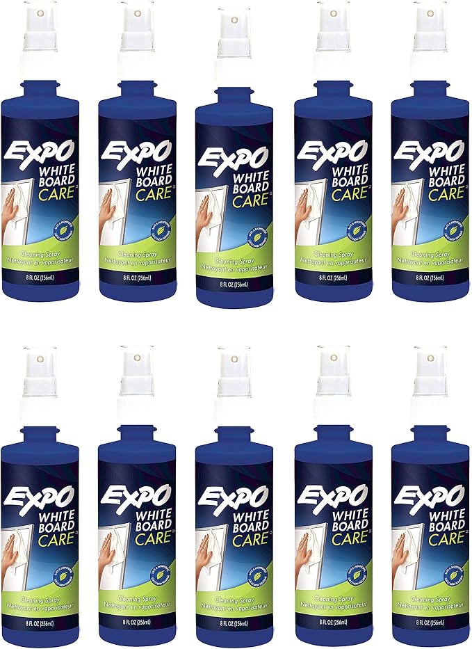 Expo 81803 Liquid Cleaner, White Board Care, 8 Once Capacity, Pack of 10, Removes Ghosting, Stubborn Marks, Shadowing, Grease and Dirt from Whiteboards, Blue Color