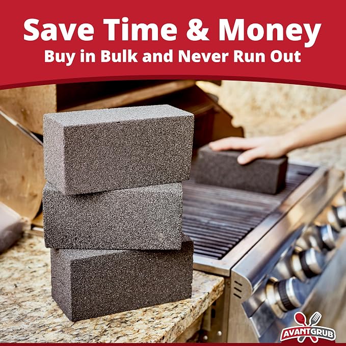 Commercial Grade Grill Cleaning Brick Bulk 24 Pack by Avant Grub. Pumice Stone Cleaner Tool Cleans and Sanitizes Restaurant Flat Top Grills or Griddles Effectively Without Harsh Chemicals or Abrasives