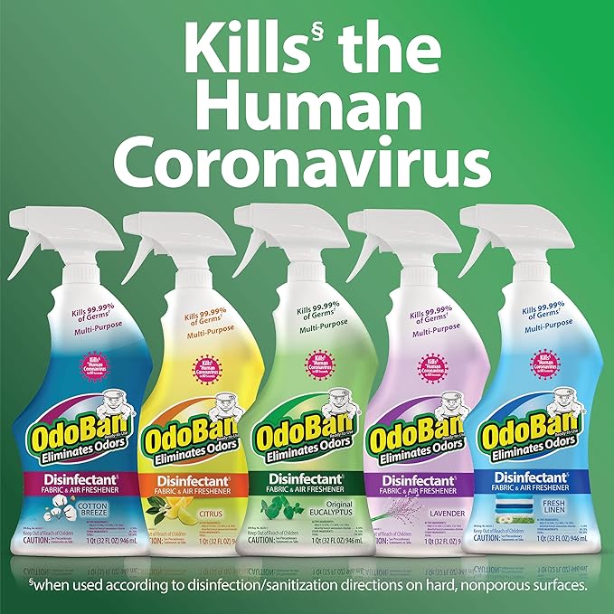 OdoBan Ready-to-Use Disinfectant and Odor Eliminator, Set of 2 Spray Bottles, 32 Ounces Each, Lavender Scent