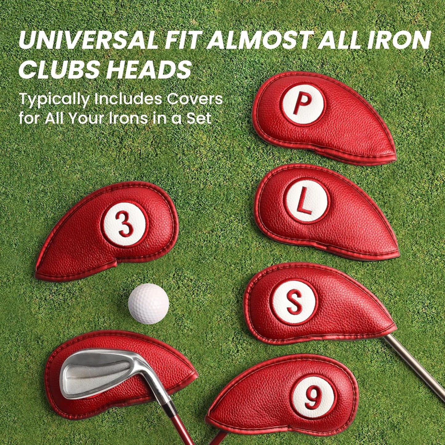 FINGER TEN Golf Club Covers for Irons Magnetic Value 11 Pack, Synthetic Leather Deluxe Head Cover Set Headcovers for Irons Fit Main Iron Clubs