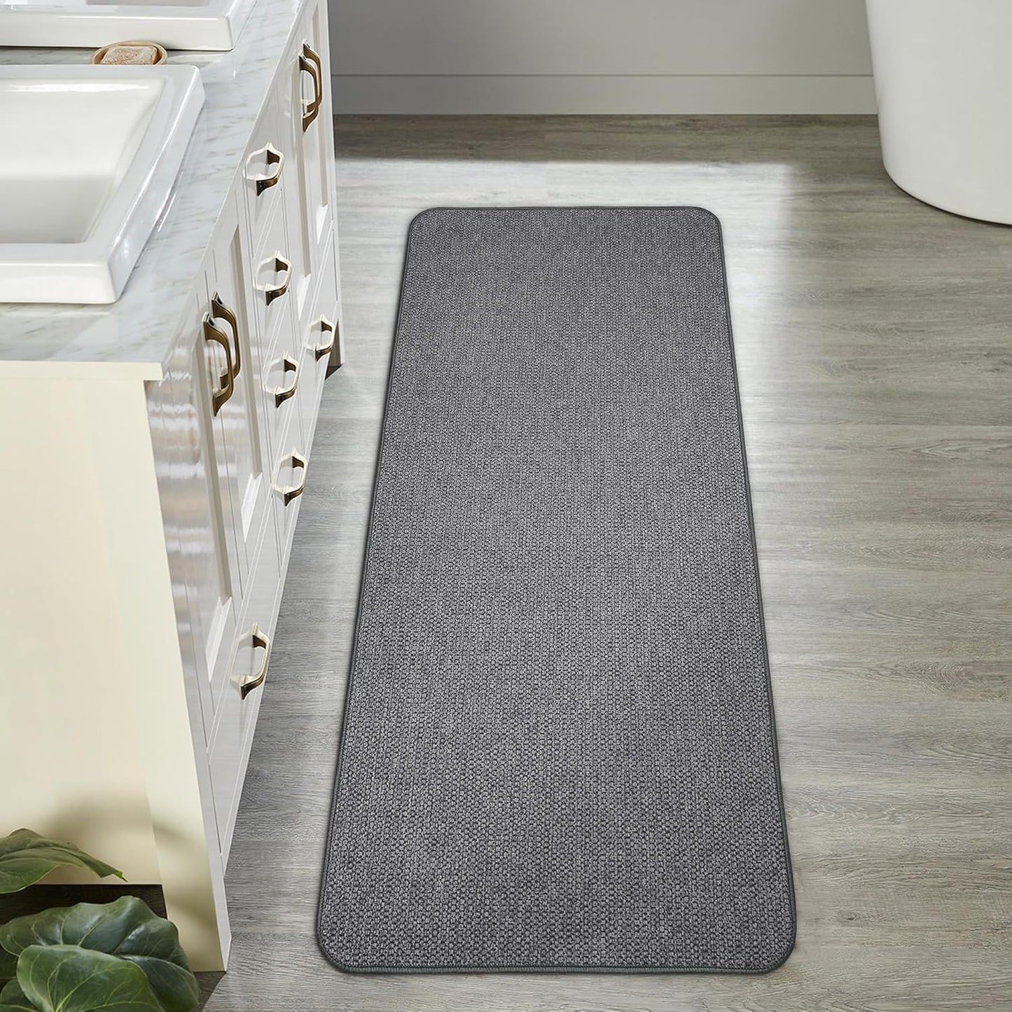 Bath Mat,Ultra Thin Bathroom Runner Rugs,Large Bath Mats for Bathroom,Quick Dry,Non-Slip,Machine Washable,Low Pile,Bath Rug,Shower Outside,Sink,Home Decor Accessories.Dark Grey,2'x5'(24x60inch)