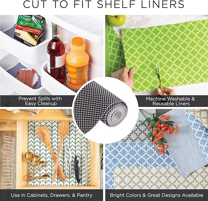 DII Fridge & Shelf Liner Collection Non-Adhesive, Cut to fit, Machine Washable, 12x20, Black Abstract Leaf, 2 Piece