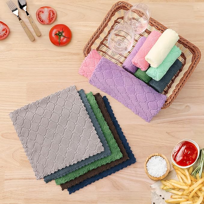 Homaxy Kitchen Towels and Dishcloths Set, 12 x 12 and 13 x 28 Inches, Checkered Designed and 12 Pack Kitchen Dish Cloths (10 x 10 Inches, Grey)