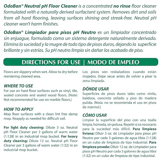 OdoBan Professional Series Neutral pH No Rinse Floor Cleaner Concentrate, Made in the USA, 2 Gallons