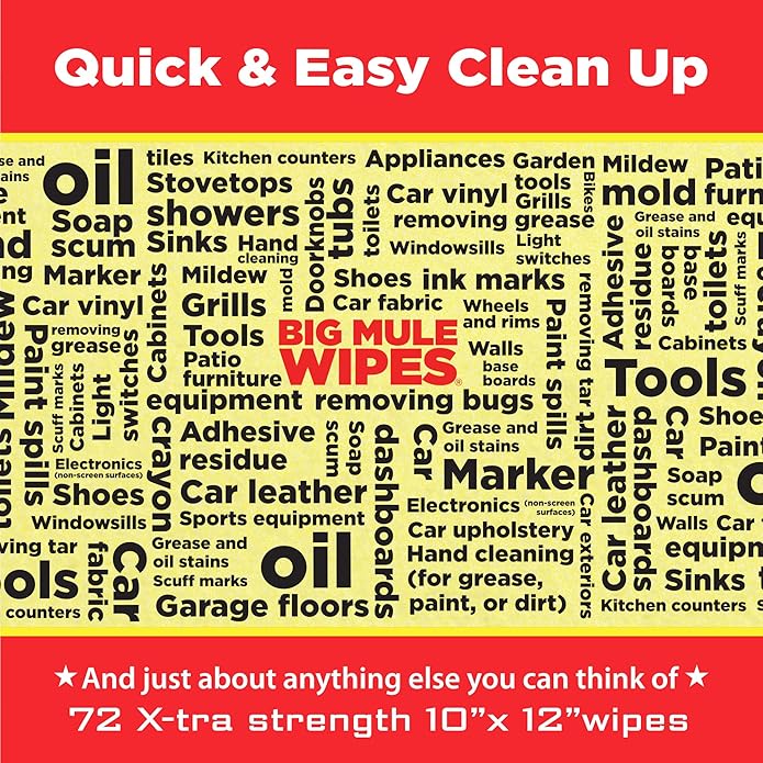 XL Heavy-Duty Cleaning Wipes – All-Purpose Wipes for Garage, Grease, Ink, Paint & More – Home Cleaning, Car Interiors, Indoor and Outdoor Surfaces