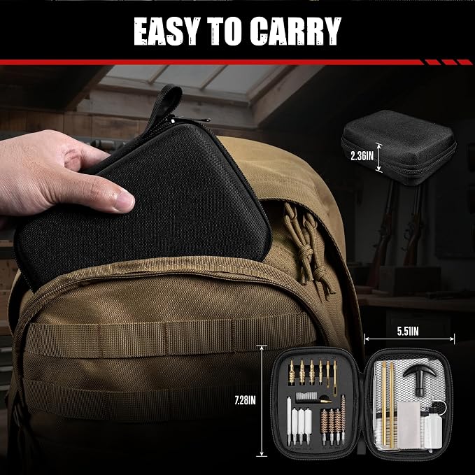 GLORYFIRE Universal Gun Cleaning Kit Fits .22 .357/9mm .38 .40 .45 Cal Handguns & Pistols Compact Carrying Case for Portability Multiple Styles with Brass or Plastic Jags & Tips for Shooting and Range