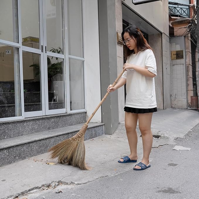 Vietnamese Natural Soft Broom - Broom Grass Handmade Broom Witch Broom Bamboo 57.08 inch Length, 19.69 inch Width