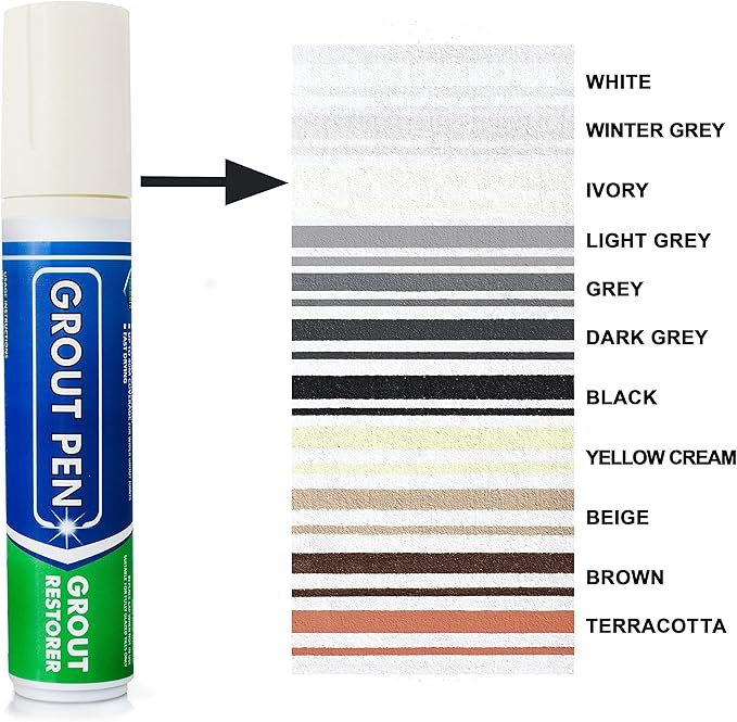Grout Pen Tile Paint Marker: Waterproof Grout Colorant and Sealer Pen to Renew, Repair, and Refresh Tile Grout - Cleaner Coating Stain Pens - 2 Pack, 5mm Narrow and 15mm Wide Tip Pen - Ivory