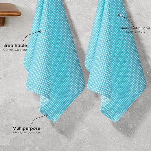 12 Pack Dual Tone Waffle Weave Dish Cloth, 12x12 Inches, 100% Cotton, Super Absorbent, Fast Dry, Durable Dishcloth Set, Soft Hand Towels, Cleaning, Machine Washable, Aqua Blue