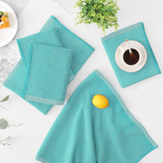 Mordimy Premium Kitchen Towels 6 Pack (18 x 28 Inches, Teal), Large Cotton Kitchen Hand Towel, Flat & Terry Dish Towels for Drying Dishes, Super Absorbent Tea Dishtowels Set with Hanging Loop