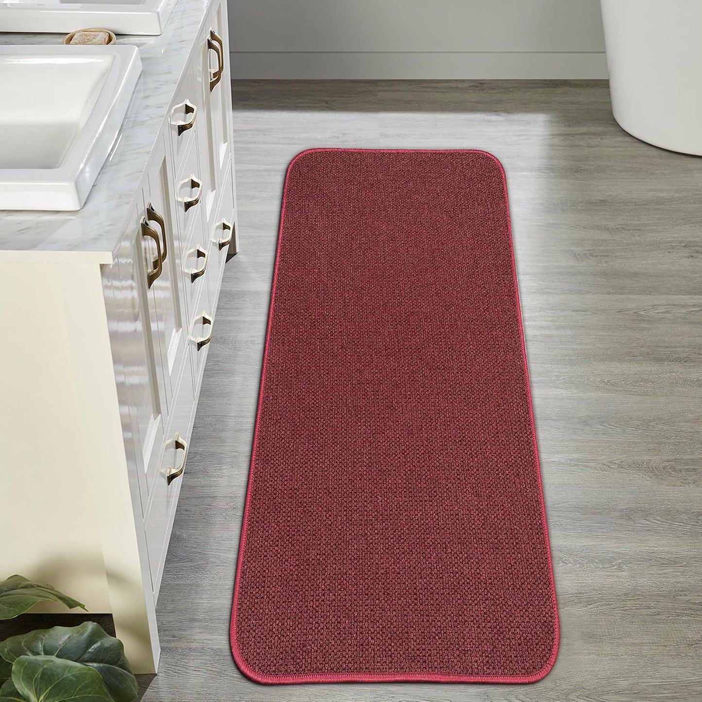 Bath Mat,Ultra Thin Bathroom Runner Rugs,Large Bath Mats for Bathroom,Quick Dry,Non-Slip,Machine Washable,Low Pile,Bath Rug,Shower Outside,Sink,Home Decor Accessories.Red,1'5"x2'11"(17x35inch)