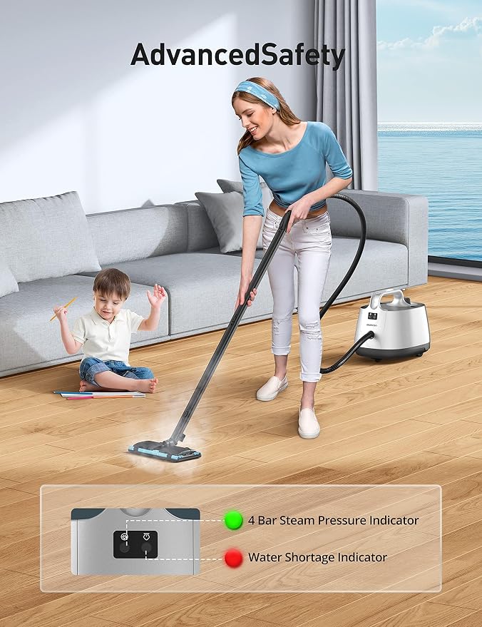 Steam Cleaner with 21 Accessories, 5 Minutes Fast Heating, Multipurpose Portable Canister Steamer for Floors, Carpet, Cars, Tiles, Grout Cleaning, Chemical-free, 1.5L Capacity