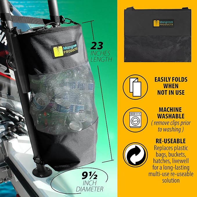 Mangrove Products: Portable Boat Trash Can, Reusable Trash Bag, Boating Equipment, Boat Storage, Boat Accessories Marine, Pontoon Boat Accessories, Fishing, Sandbar, RV, or Camping