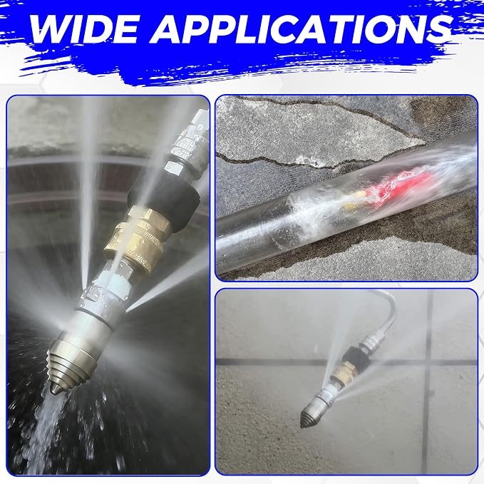 Tool Daily 3/8” NPT Sewer Jetter Rotating Nozzle, Pressure Washer Sewer Nozzle for Drain, Pipe Cleaning, Stainless Steel, 40 L/Min, 3000 PSI
