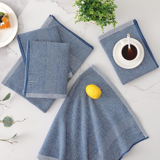 Mordimy Premium Kitchen Towels 6 Pack (18 x 28 Inches, Navy Blue), Large Cotton Kitchen Hand Towel, Flat & Terry Dish Towels for Drying Dishes, Super Absorbent Tea Dishtowels Set with Hanging Loop