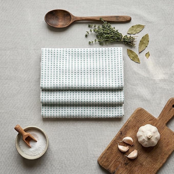 Urban Villa Christmas Dot Check Kitchen Towels Set of 6 20X30 Inches 100% Cotton Highly Absorbent Kitchen Towels Premium Quality Ultra Soft Mitered Corners Towels Aqua/White