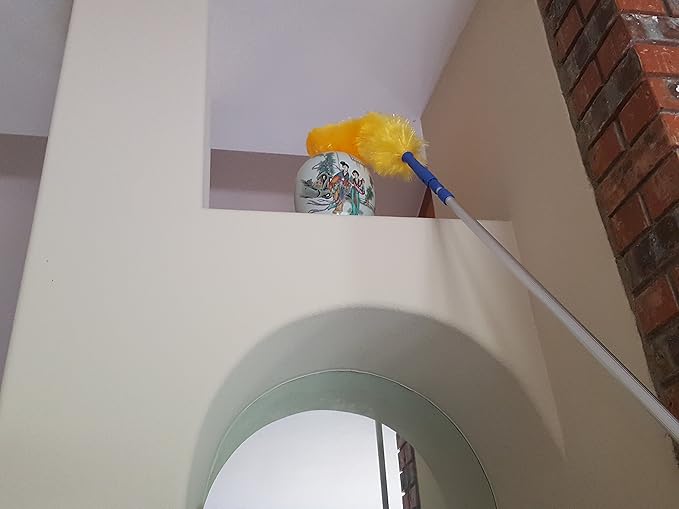 High Ceiling Cobweb Duster and Pole | Ceiling Fan Cleaner Extendable Duster | Nylon Telescoping Long Handle Extension Duster For Cleaning Spider Webs | Lightweight, 3-Stage Aluminum Pole