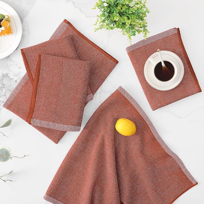 Mordimy Premium Kitchen Towels 6 Pack (18 x 28 Inches, Rust), Large Cotton Kitchen Hand Towel, Flat & Terry Dish Towels for Drying Dishes, Super Absorbent Tea Dishtowels Set with Hanging Loop