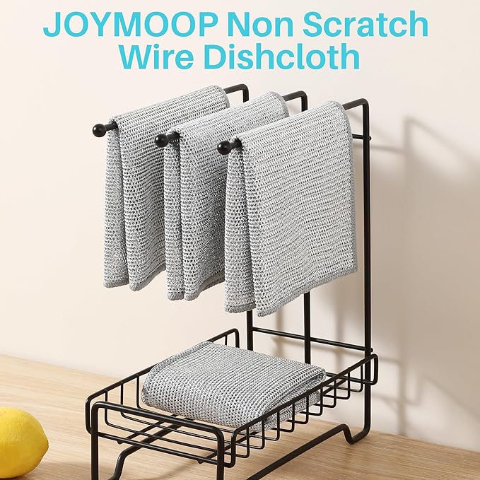 JOYMOOP 20 PCS Non Scratch Wire Dishcloth-11.8” x 11.8”, Double Layers Multipurpose Wire Dishwashing Rags, Wet & Dry Cleaning Rags for Dishes, Cookware, Sinks, Stoves & Fireplaces
